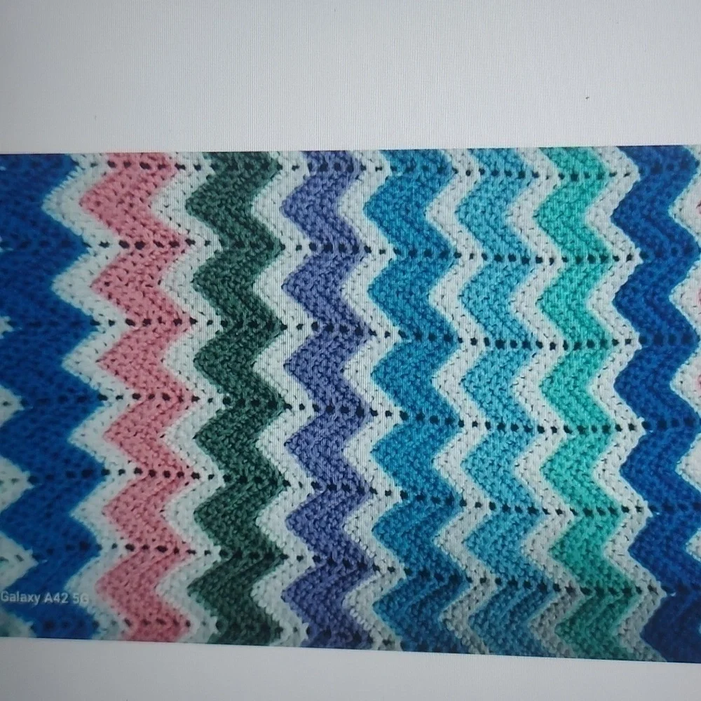 Vintage Afghan Chevron Hand Crochet Zig Zag Blanket/Throw 50x62 Preowned